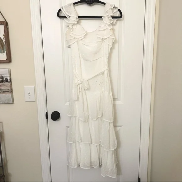 Lulus White Swiss Dot Tiered Ruffled Midi Dress - Picture 7 of 7